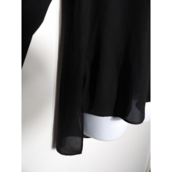 Catherine Malandrino Blouse Medium Black Hi Lo White Trim Career Office Flowy - Picture 10 of 11